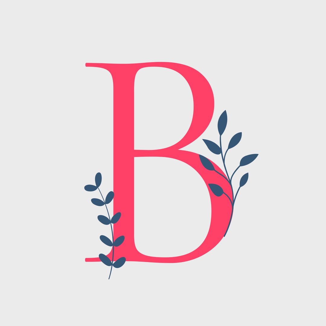 Decorative Red Letter B with Botanical Accents
