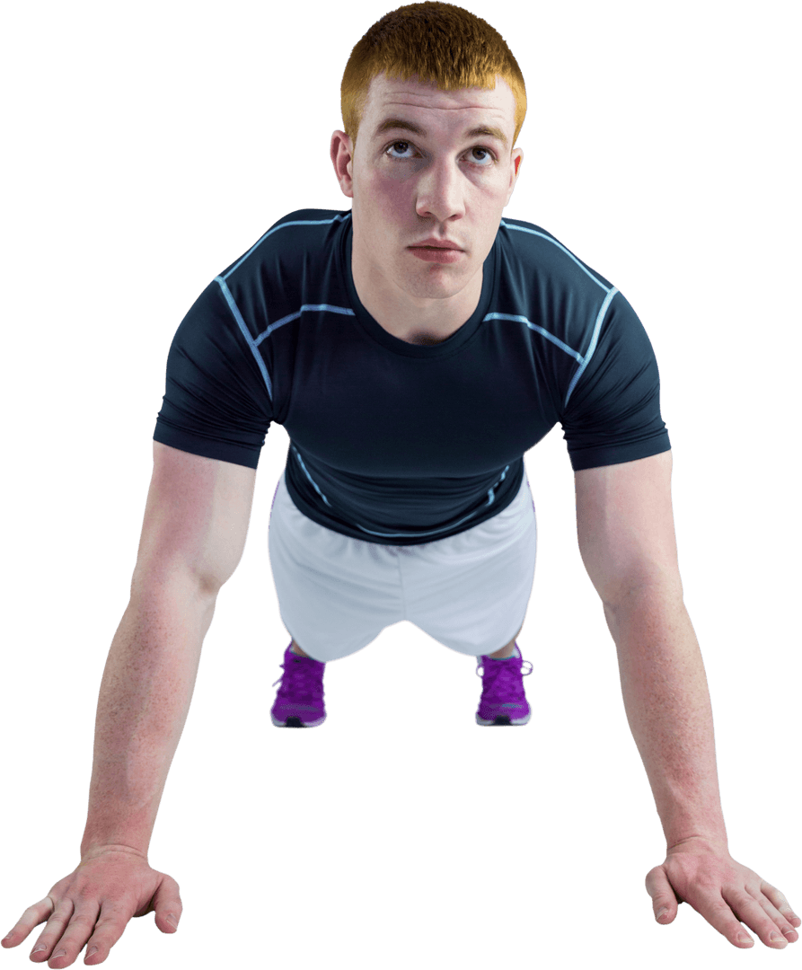 Athletic Man Performing Push-Ups on Transparent Background