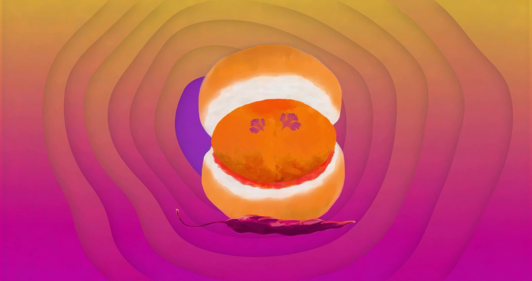 Surreal Floating Orange and Chili with Vibrant Abstract Background