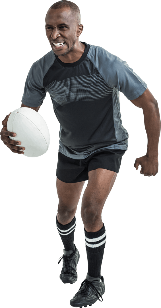Athlete in Transparent Background Running Holding Rugby Ball