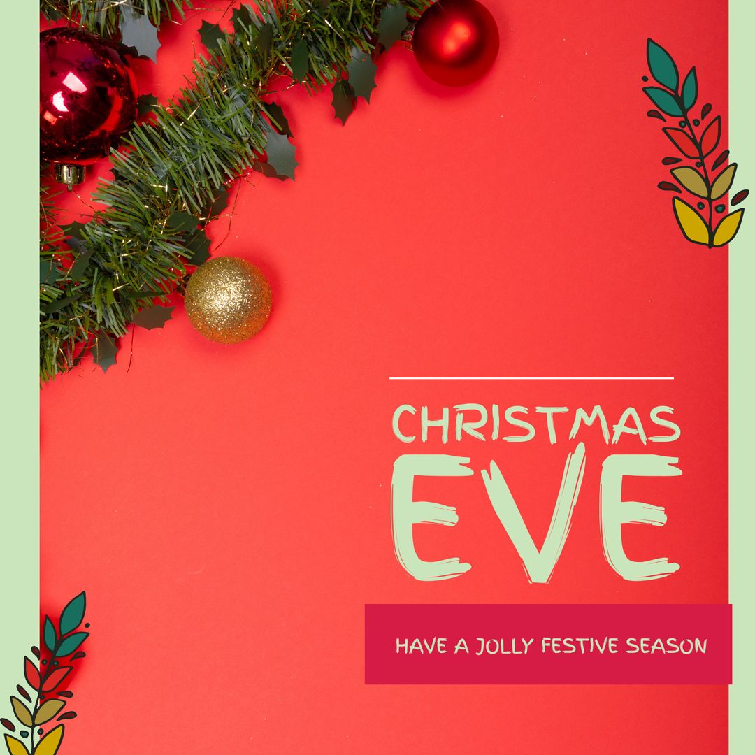Festive Christmas Eve Red Background with Ornaments