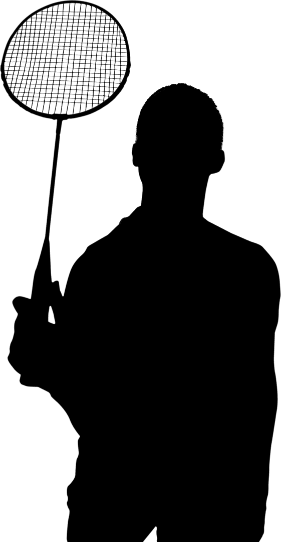 Silhouette of Tennis Player with Racket on Transparent Background