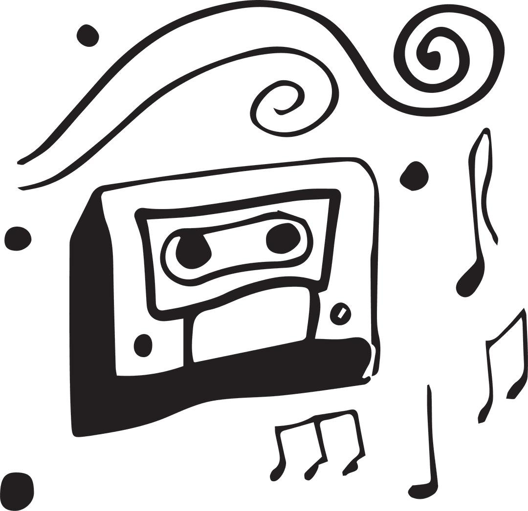 Musical Notes and Tape Recorder on Transparent Background