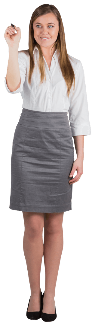 Smiling Businesswoman Writing with Transparent Background