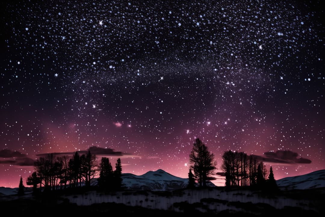 Starry skies over mountains landscape at night, created using generative ai technology - Free Images, Stock Photos and Pictures on Pikwizard.com