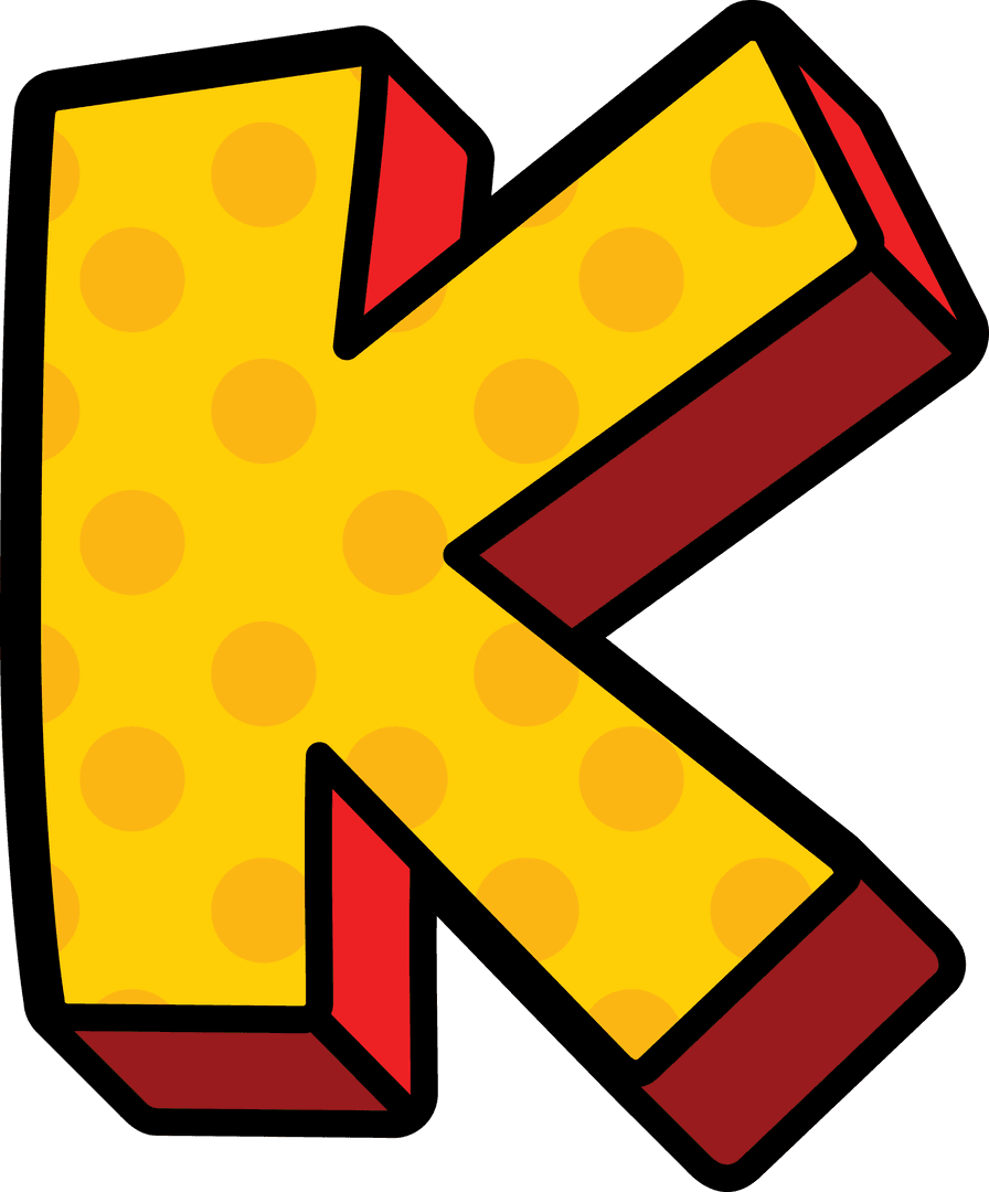Bold Cartoon K Letter with Red Shadow on Transparent