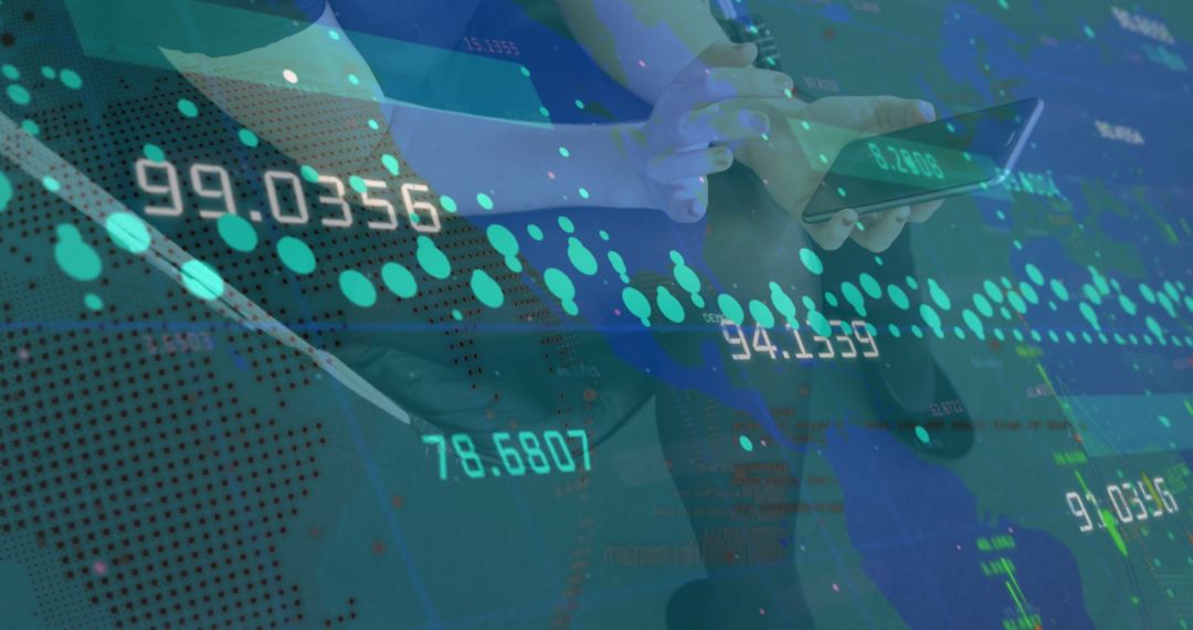 Double Exposure of Data Processing and Woman Using Smartphone