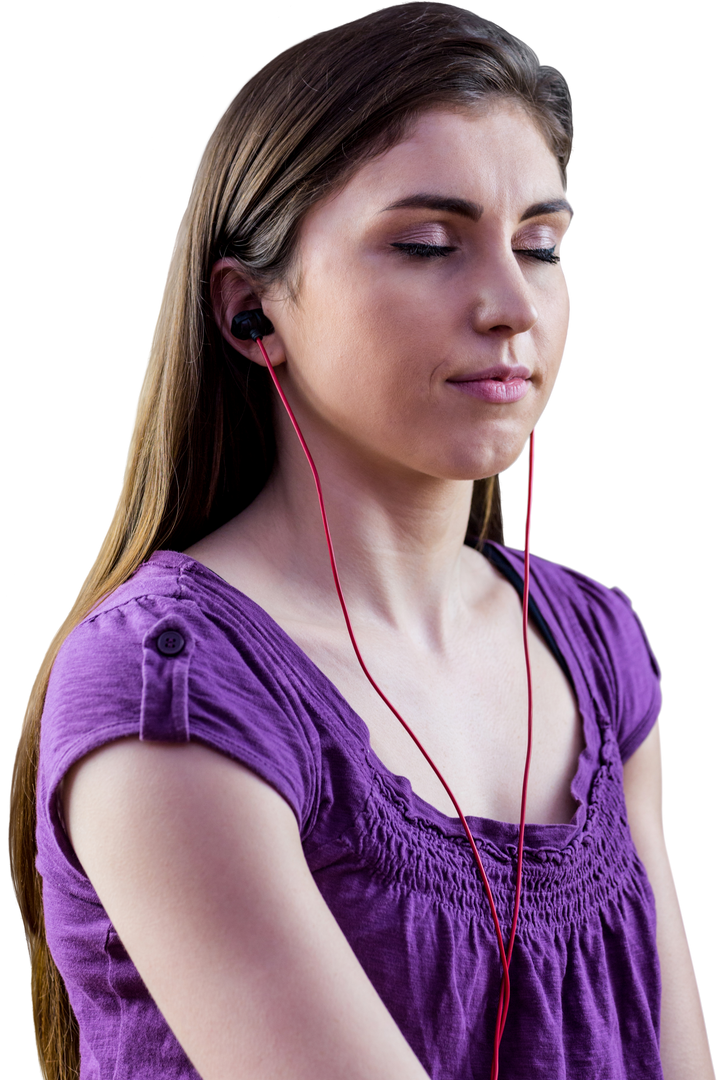 Young Woman Listening to Music with Eyes Closed in a Relaxed Posture, Transparent - Download Free Stock Images Pikwizard.com