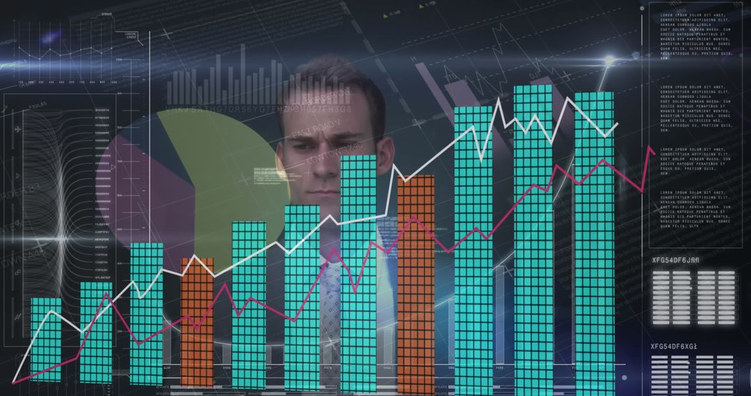 Businessman Analyzing Complex Digital Data Interface
