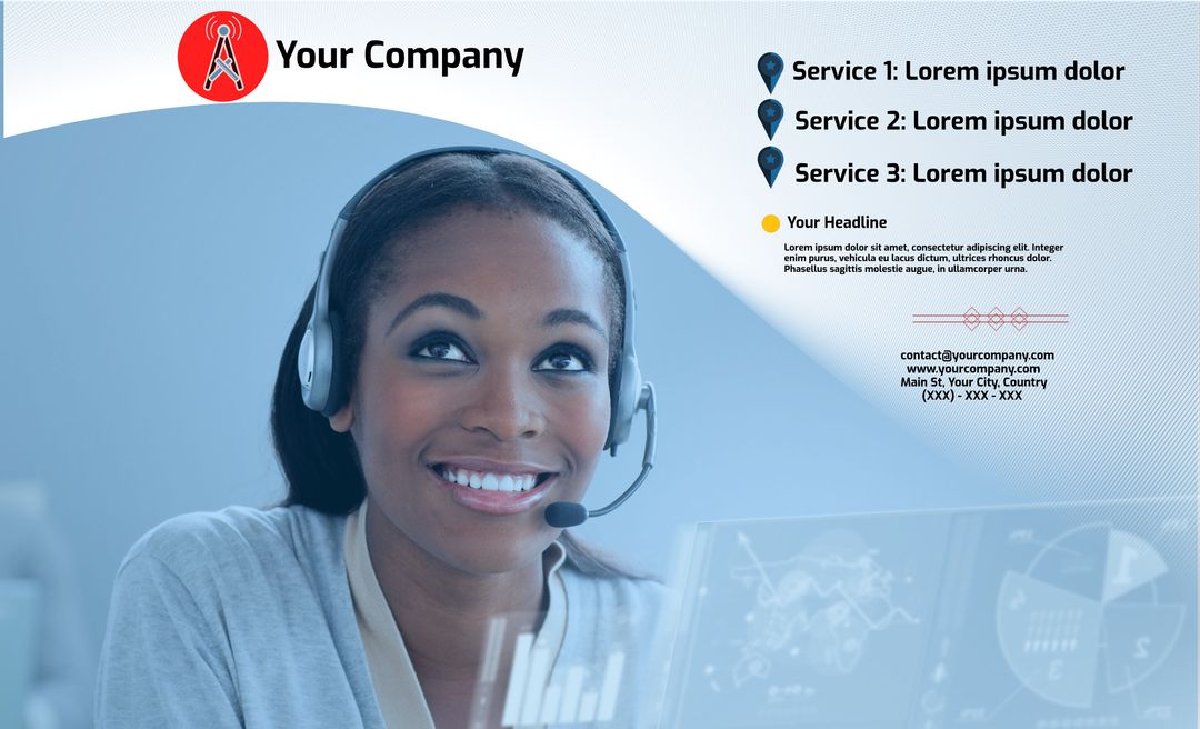 Professional Customer Support Representative with Headset Smiling at Work - Download Free Stock Templates Pikwizard.com