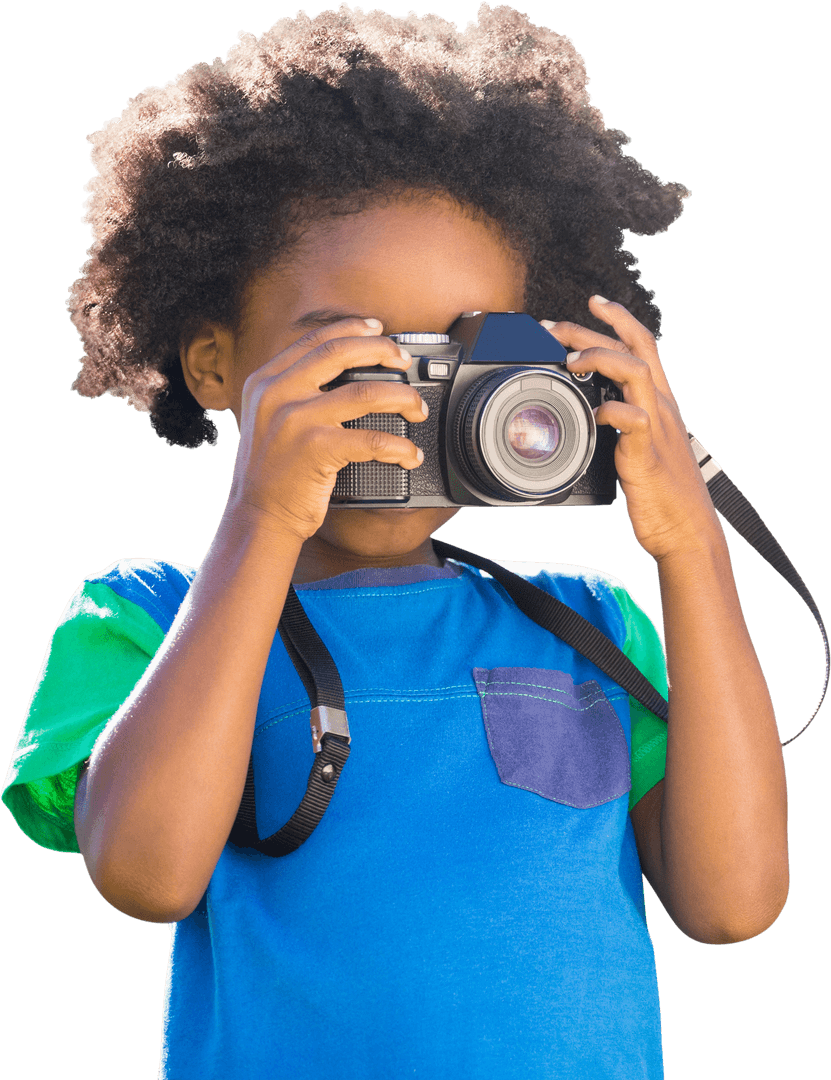 Curious Child Holding Camera for Transparent Photography Concept
