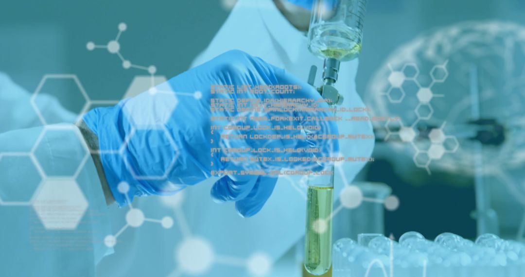 Scientist Conducting Experiment Amidst Digital Projections of Data