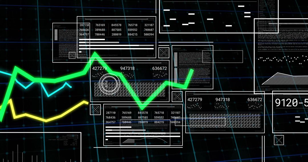 Neon Graphs on Futuristic Digital Dashboard Interface