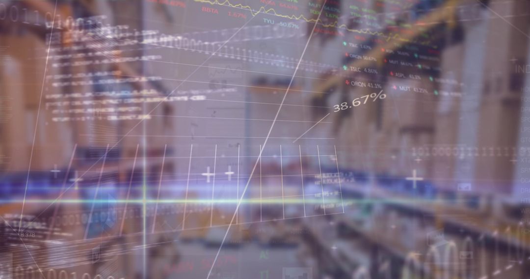 Double Exposure of Financial Data Overlay on Warehouse