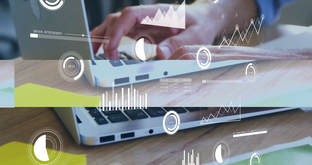 Businessman Analyzing Data Trends Using Laptop in Modern Office