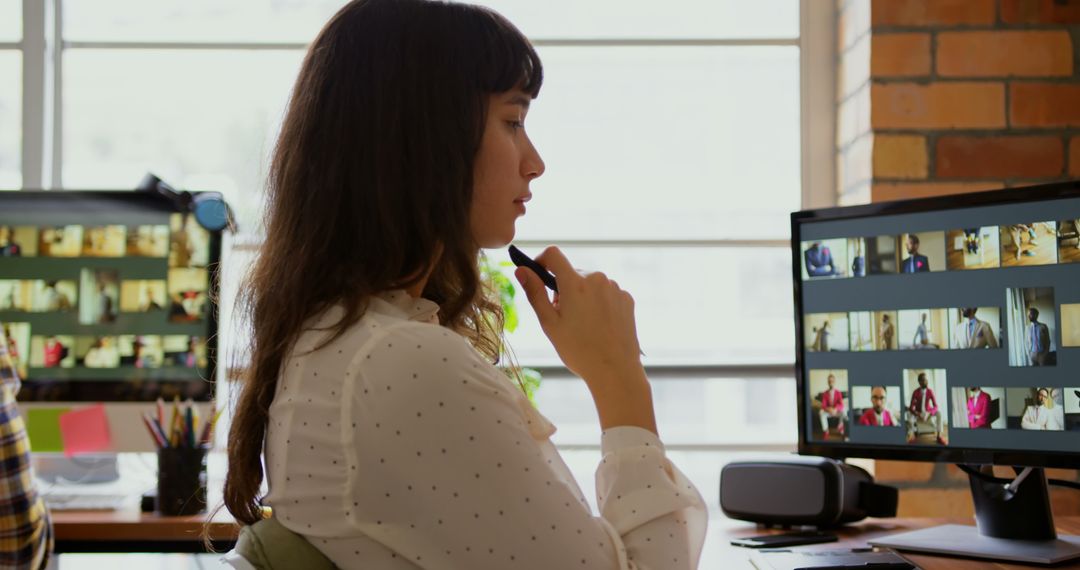 Female Graphic Designer Working with Creative Touch in Modern Office