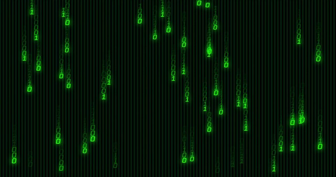 Cascading Binary Streams with Neon Glow on Dark Grid