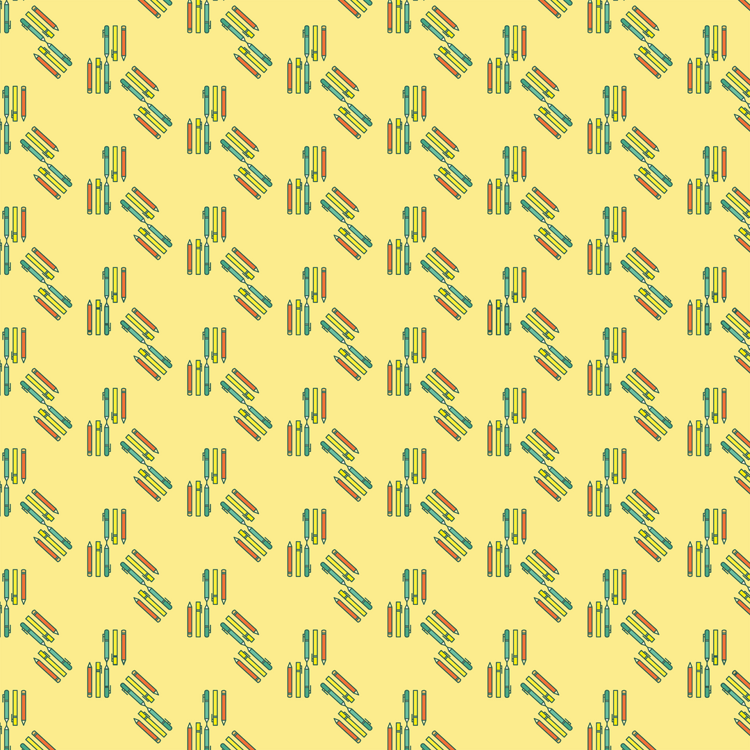 Seamless Colorful Pens Pattern on Transparent Background