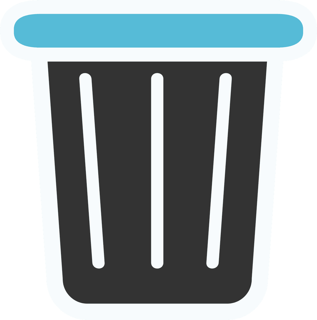 Black Wastebasket Icon with Blue Lid on Transparent Background