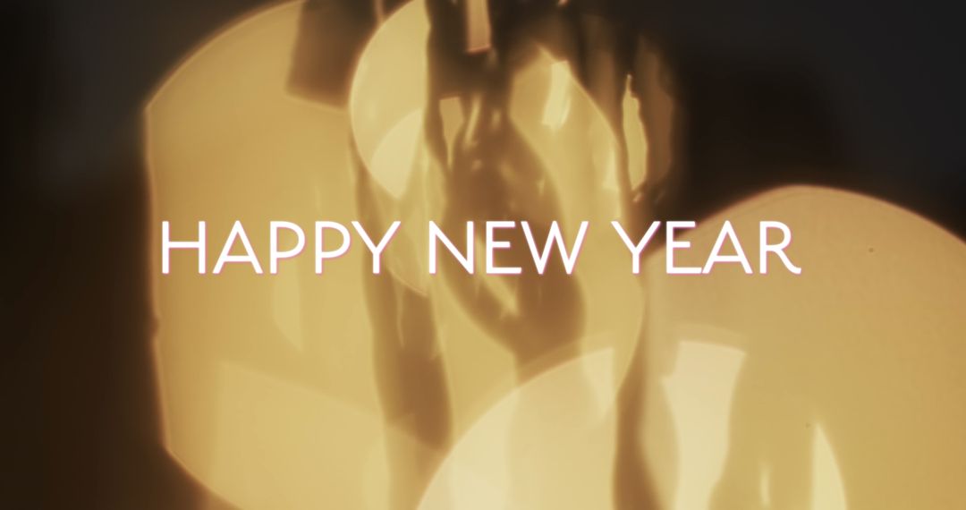 Happy New Year Text on Festive Lights Background