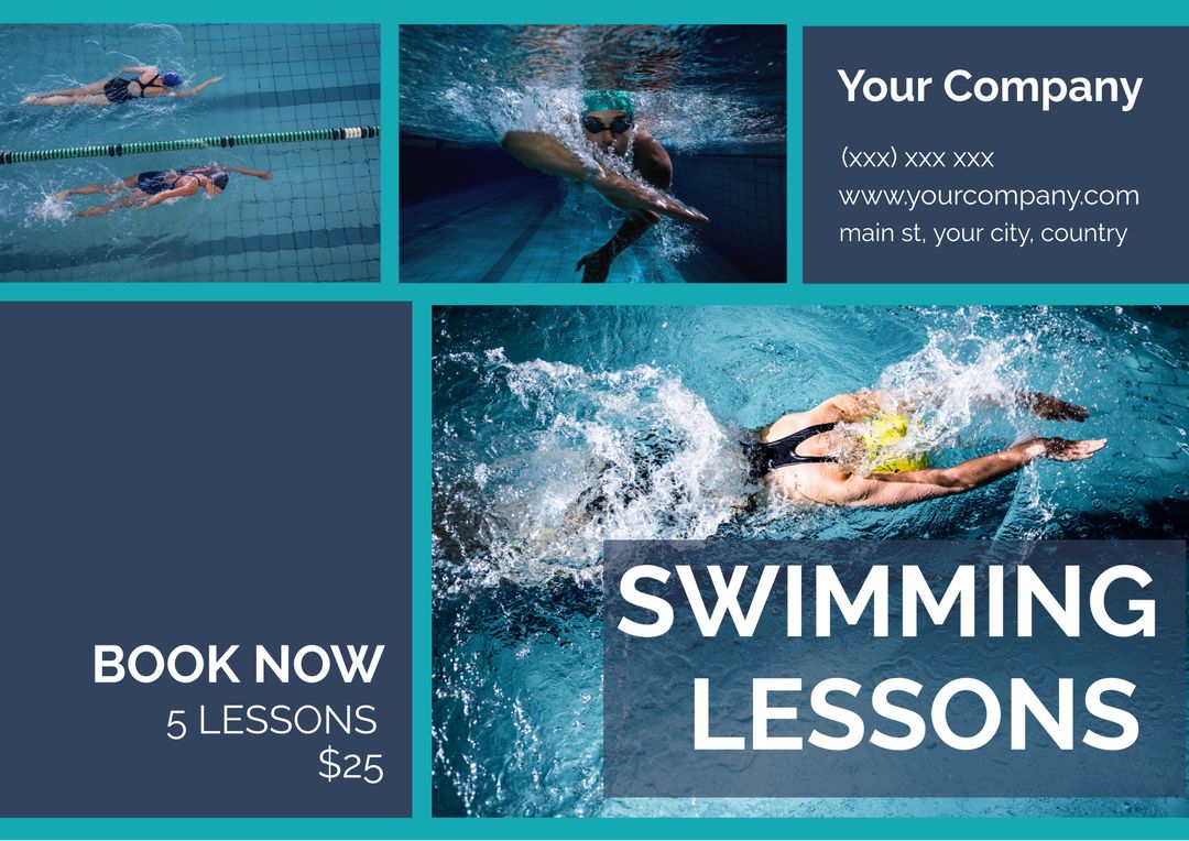 Dynamic Swimming Lessons Advertisement Template for Swim Schools - Download Free Stock Templates Pikwizard.com