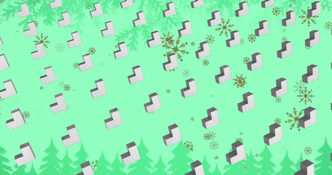 3D Shapes with Snowflakes on Festive Green Background