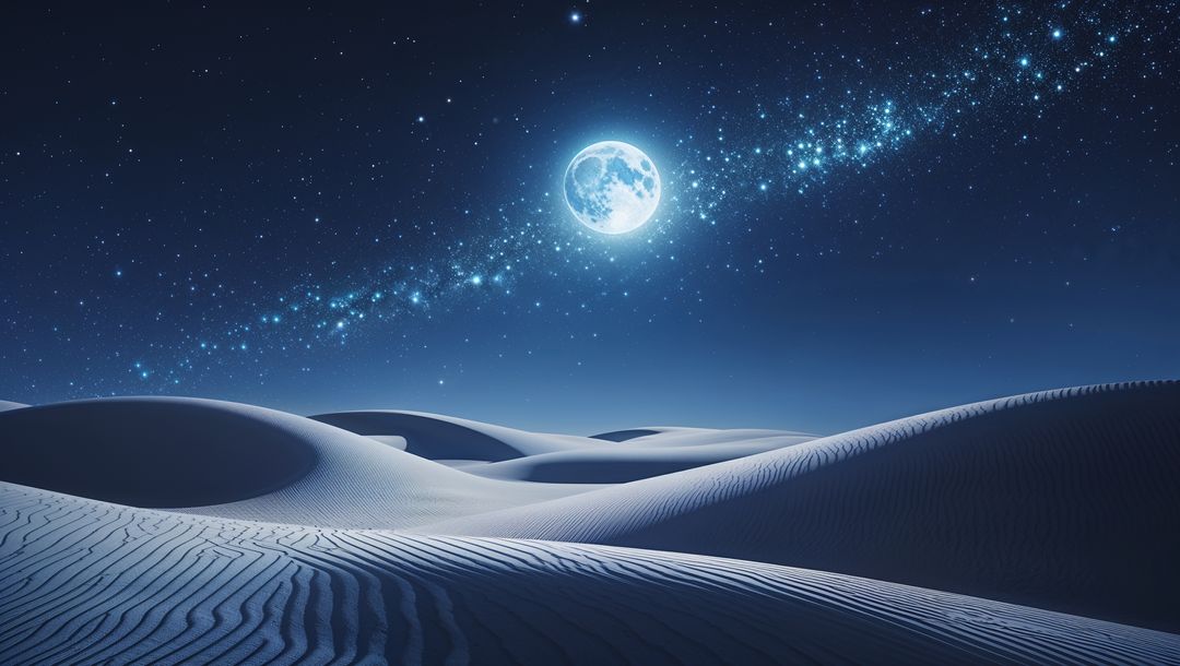 Full Moon Illuminating Desert Night with Starry Milky Way