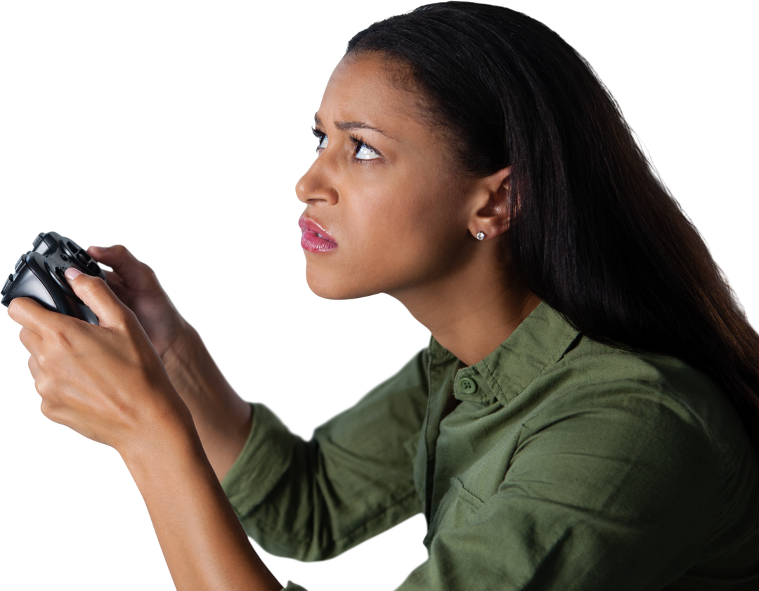 Transparent Image of Focused Woman Playing a Video Game on Console - Download Free Stock Images Pikwizard.com