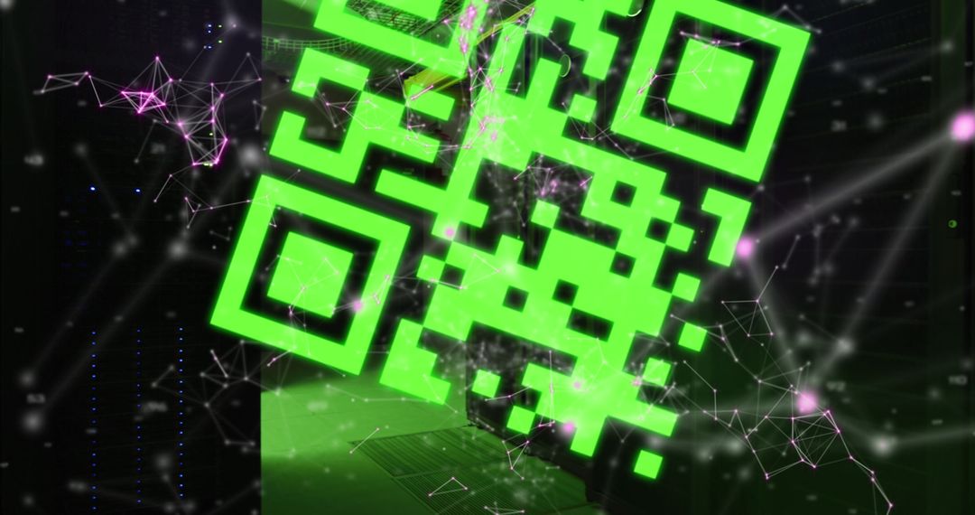 Futuristic Green QR Code with Digital Matrix Background