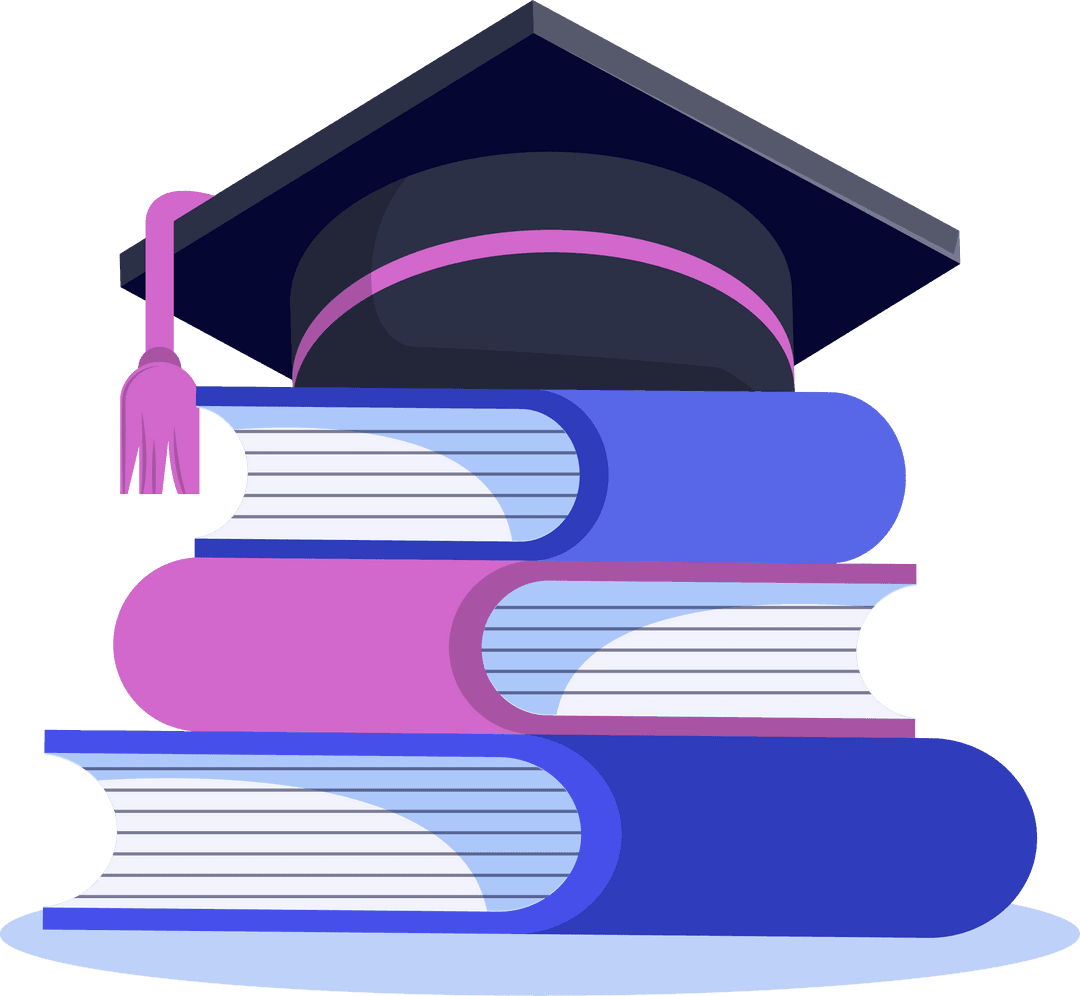 Stacked Textbooks with Mortarboard Cap on Transparent Background