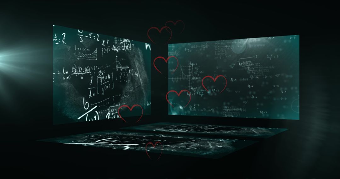 Heart Icons Floating Over Data Screens Conceptual Art