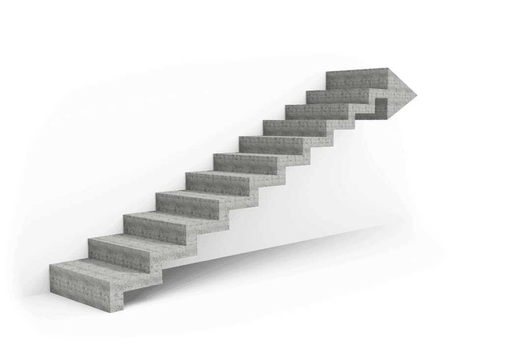 Grey Staircase-Shaped Arrow on Transparent Background