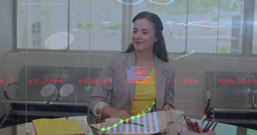 Businesswoman Analyzing Data with Digital Analytics Interface