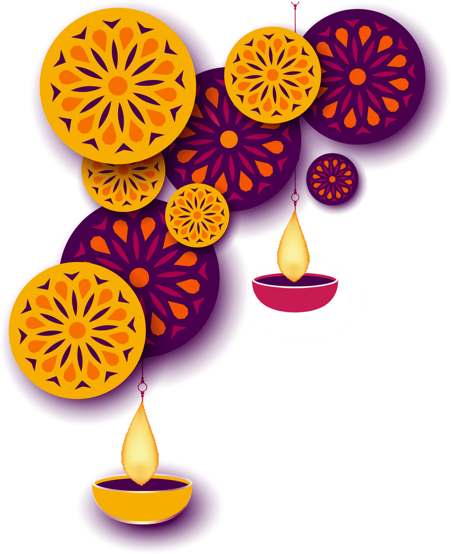 Transparent Diwali Lanterns and Floral Ornament Design