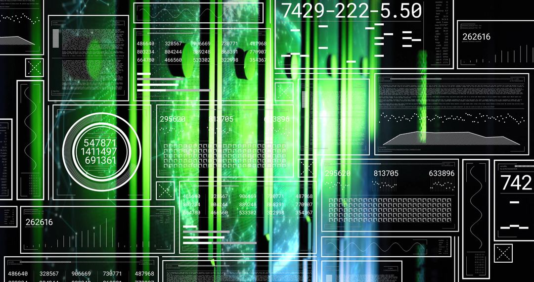 Futuristic Data Interface with Green Digital Matrix Dashboard