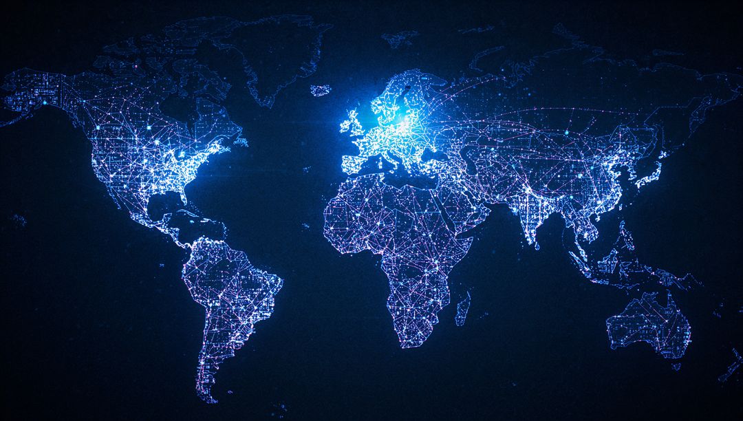 Futuristic Blue World Map Illustrating Global Connectivity