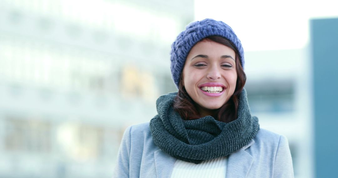 Smiling Woman in Winter Clothes Outdoors - Free Images, Stock Photos and Pictures on Pikwizard.com