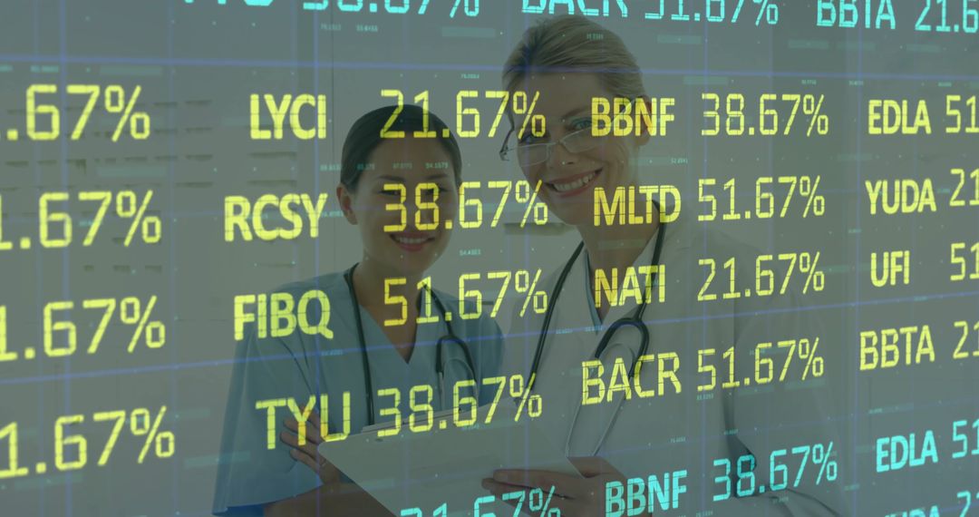 Medical Professionals Analyzing Data with Stethoscopes in Hospital