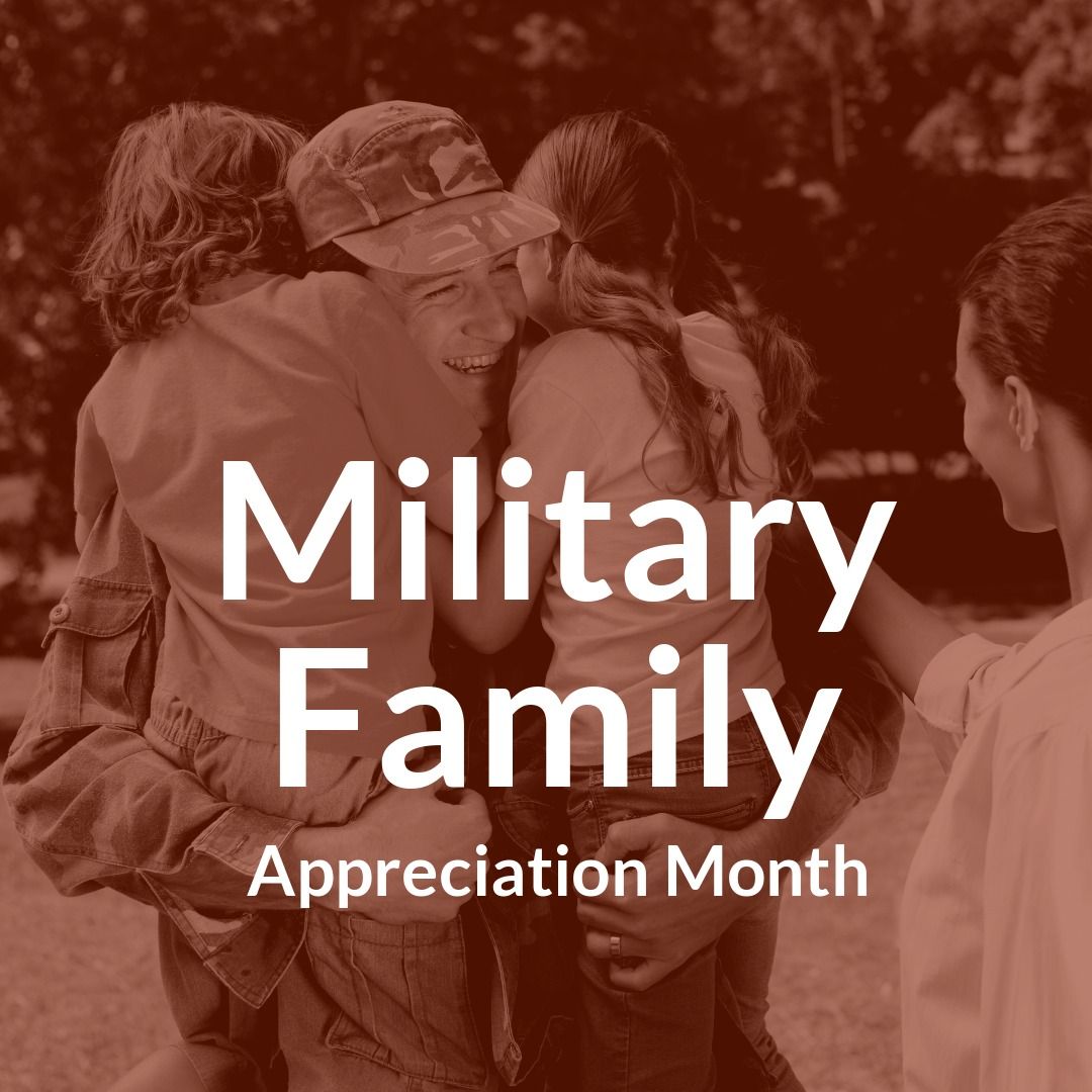 Square image of military family appreciation month text with picture of soldier with children - Download Free Stock Templates Pikwizard.com