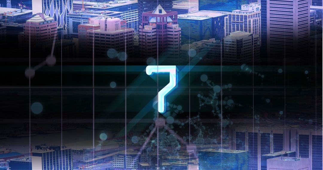 Glowing Digital Number Seven Over Urban Skyline