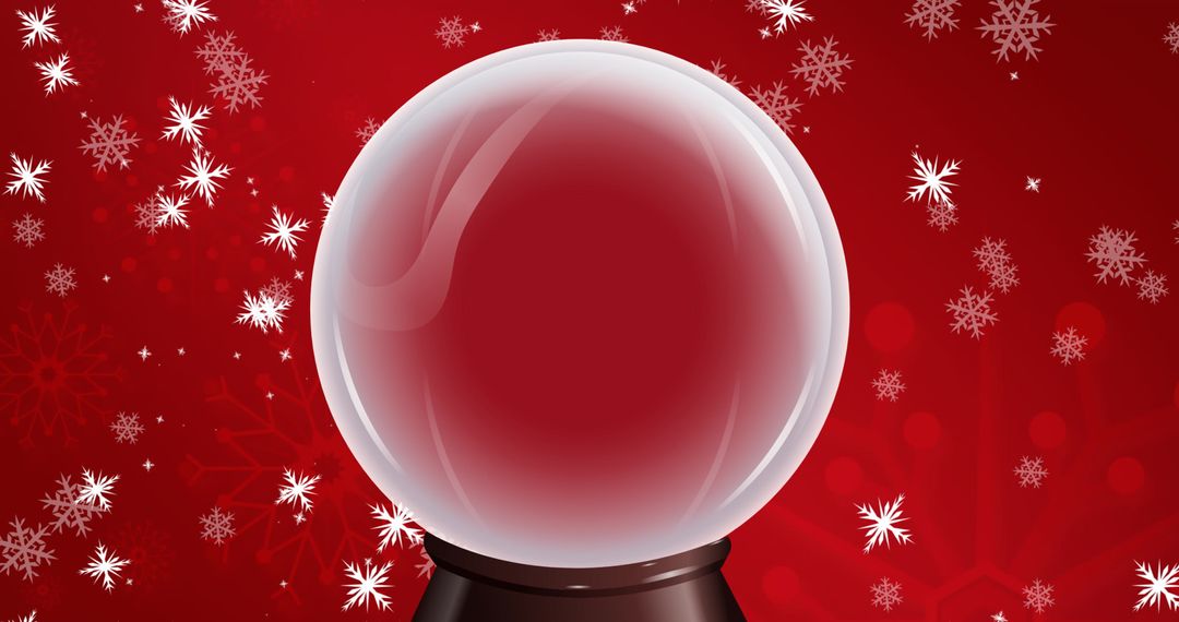 Magical Snow Globe with Snowflakes on Red Background