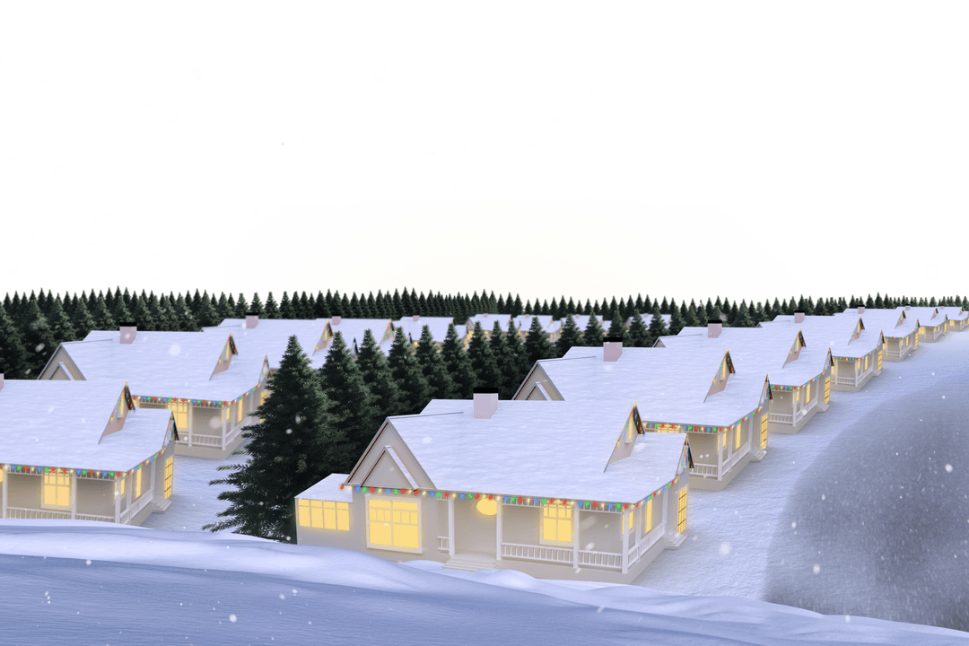 Transparent Cottages with Christmas Lights in Snowy Landscape