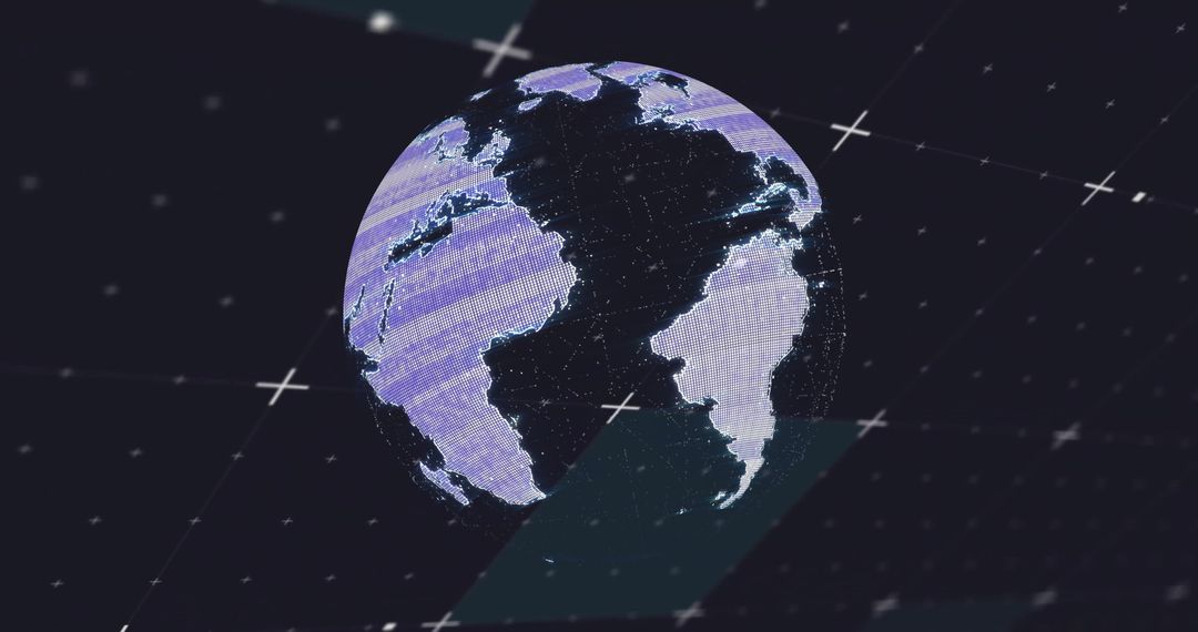 Futuristic Digital Globe with Grid and Glowing Symbols