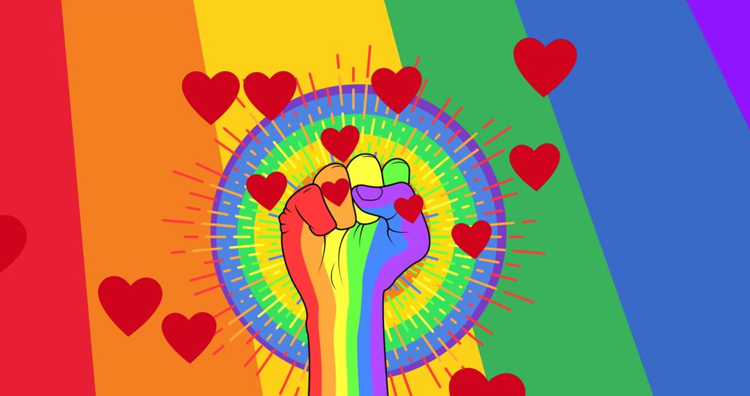 Rainbow Fist with Hearts Celebrating Pride