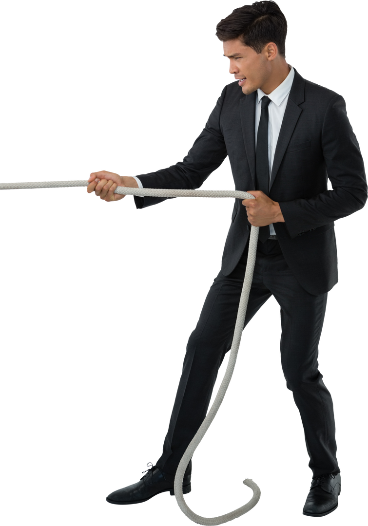 Transparent Full Length Businessman in Black Suit Pulling Rope - Download Free Stock Images Pikwizard.com