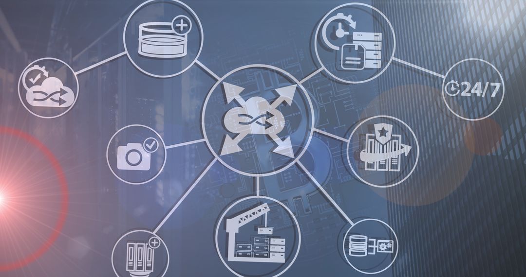 Network Connection Diagram Over Server Room Background