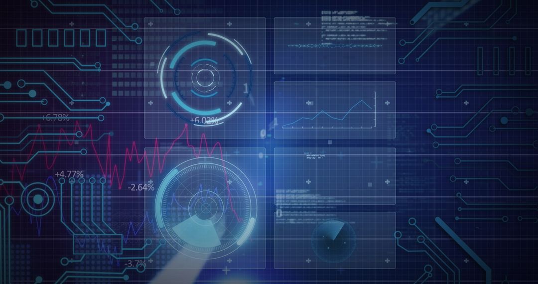 Abstract Digital Data Processing Interface on Dark Background