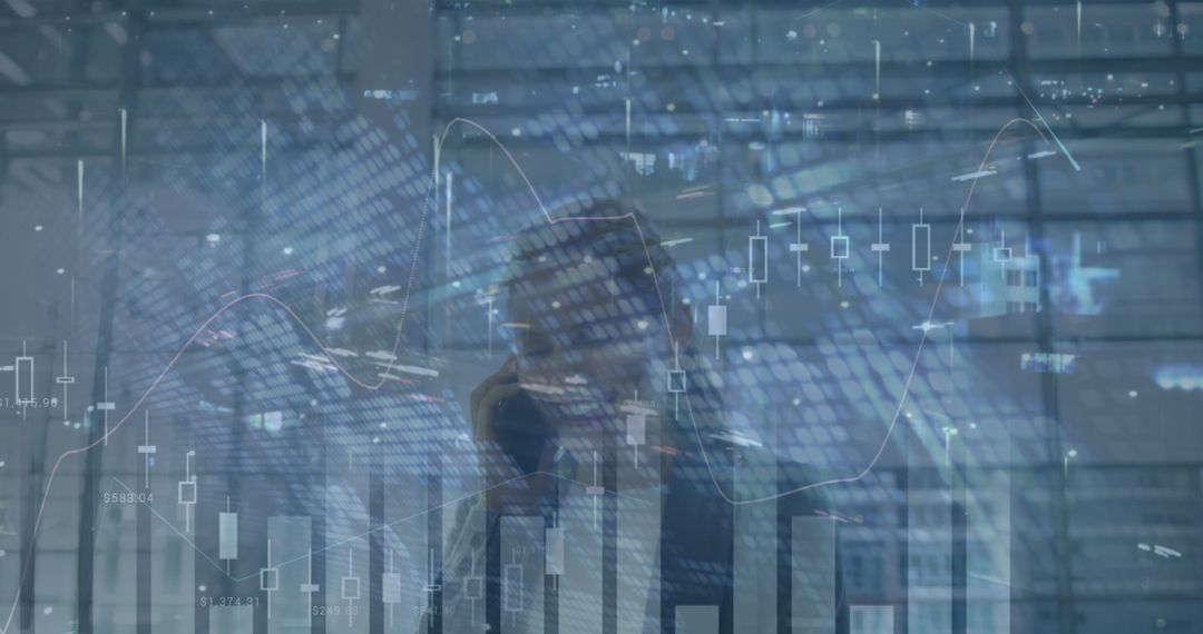 Businesswoman Analyzing Data on Smartphone with Futuristic Charts