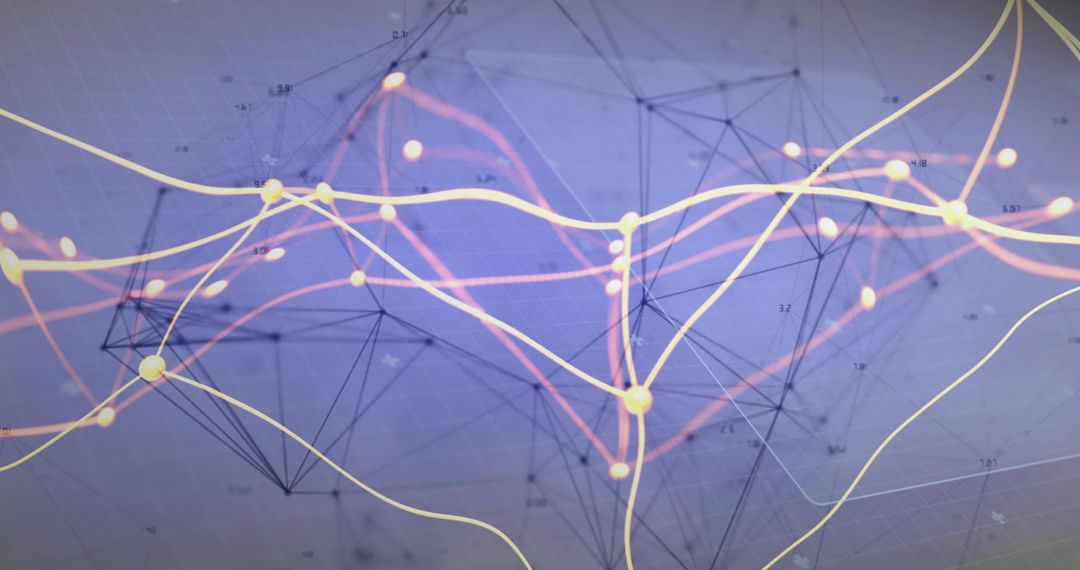 Abstract Data Network Visualization with Glowing Nodes, Flowing Ribbons and Wireframe Mesh