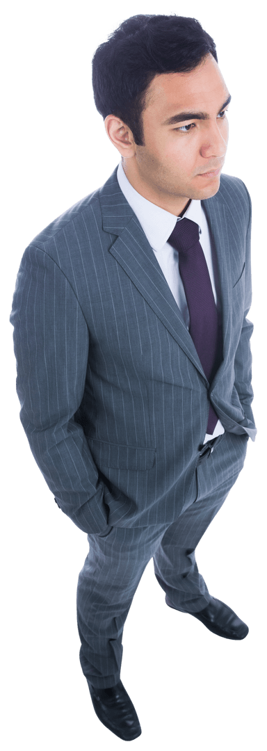 Serious Biracial Businessman in Pinstripe Suit on Transparent Background